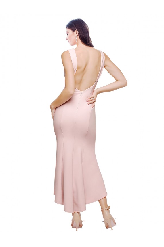 Low Back Stretch Crepe High Neck Midi Length Sleeveless High Low Evening Gown / Prom Dress / Bridesmaid Dress Southampton