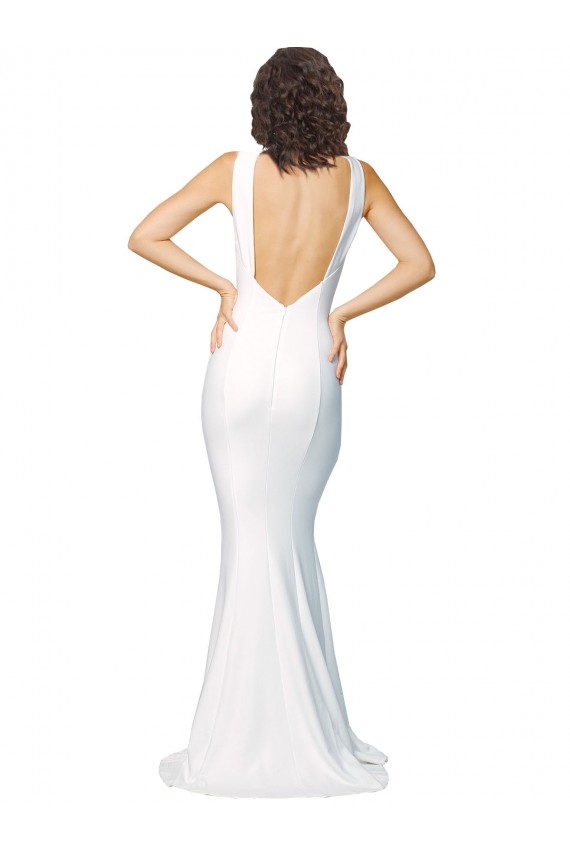 V-Back Ivory Stretch Crepe High Neck Long Sleeveless Formal Evening Gown / Prom Dress / Bridesmaid Dress Southampton