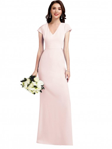 Stretch Crepe V-Neck Long Cap Sleeves Formal Evening Gown / Prom Dress / Bridesmaid Dress Southampton