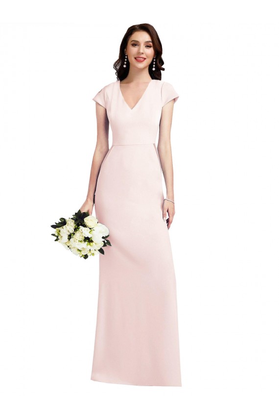 Stretch Crepe V-Neck Long Cap Sleeves Formal Evening Gown / Prom Dress / Bridesmaid Dress Southampton