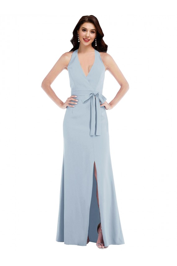 Open Back A-Line Stretch Crepe Halter Neck Long Sleeveless Formal Evening Gown / Prom Dress / Bridesmaid Dress Southampton
