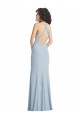 Open Back Light Sky Blue Stretch Crepe Halter Neck Long Sleeveless Formal Evening Gown / Prom Dress / Bridesmaid Dress Southampton