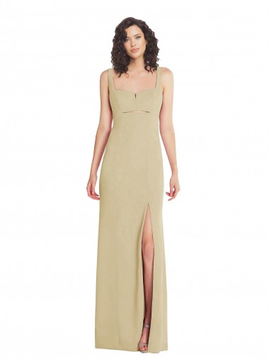 Low Back Champagne Stretch Crepe Square Neck Long Sleeveless Formal Evening Gown / Prom Dress / Bridesmaid Dress Southampton