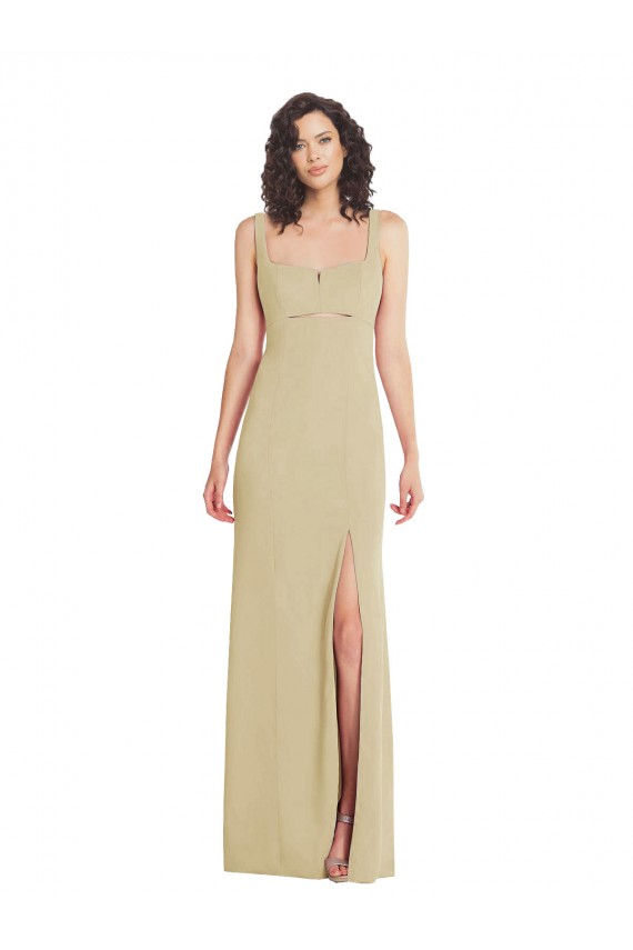 Low Back Champagne Stretch Crepe Square Neck Long Sleeveless Formal Evening Gown / Prom Dress / Bridesmaid Dress Southampton
