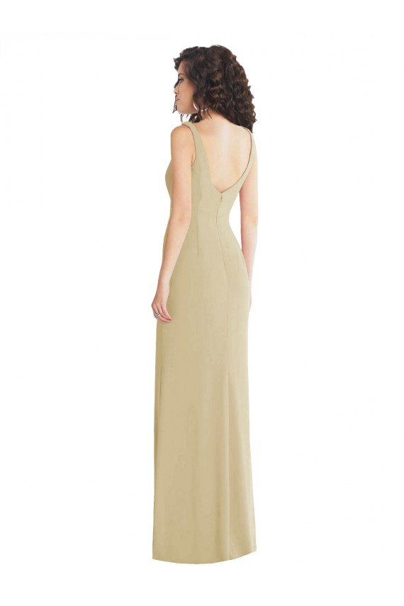 Low Back Champagne Stretch Crepe Square Neck Long Sleeveless Formal Evening Gown / Prom Dress / Bridesmaid Dress Southampton