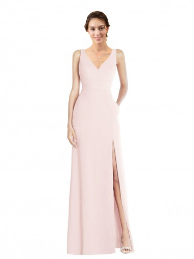Low Back Stretch Crepe V-Neck Long Sleeveless Black Tie Evening Dress / Prom Dress / Bridesmaid Dress Southampton