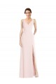 Low Back Stretch Crepe V-Neck Long Sleeveless Black Tie Evening Dress / Prom Dress / Bridesmaid Dress Southampton