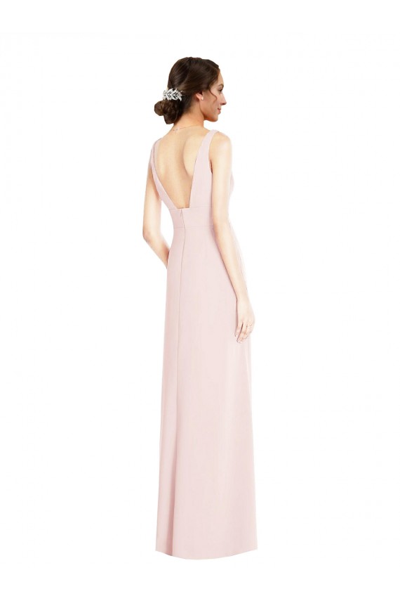 Low Back Stretch Crepe V-Neck Long Sleeveless Black Tie Evening Dress / Prom Dress / Bridesmaid Dress Southampton