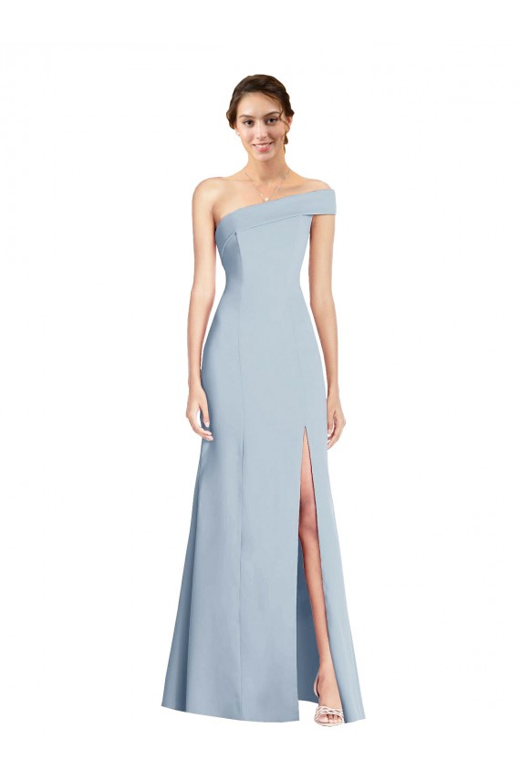 Light Sky Blue Stretch Crepe Off the Shoulder Long Sleeveless Formal Evening Gown / Prom Dress / Bridesmaid Dress Southampton