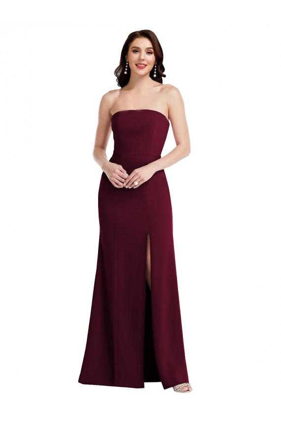 Burgundy Gold Stretch Crepe Strapless Long Sleeveless Semi Formal Evening Dress / Prom Dress / Bridesmaid Dress Southampton