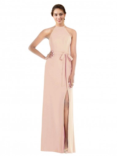 Open Back Nude Stretch Crepe Halter Neck Long Sleeveless Formal Evening Gown / Prom Dress / Bridesmaid Dress Southampton