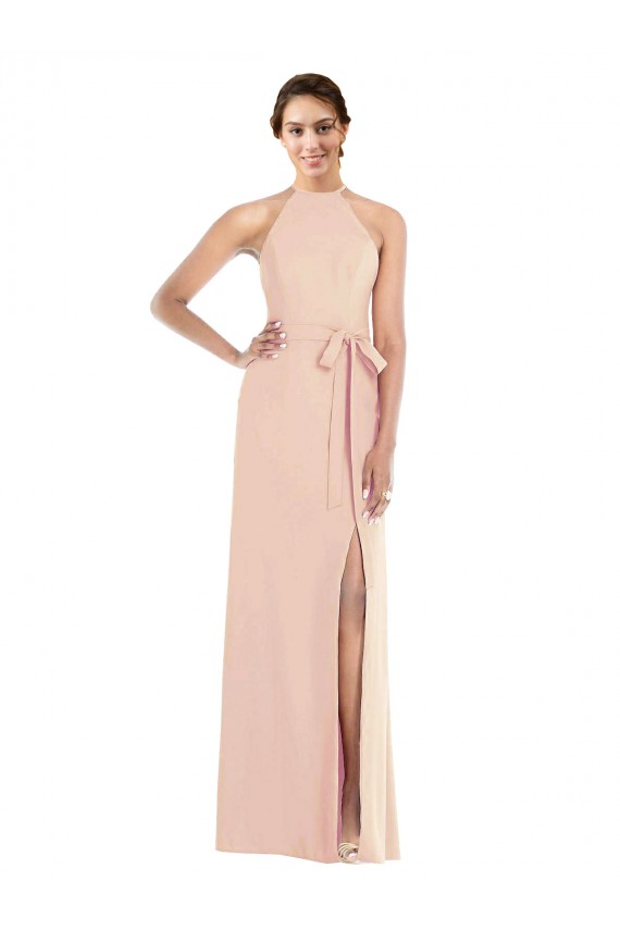 Open Back Nude Stretch Crepe Halter Neck Long Sleeveless Formal Evening Gown / Prom Dress / Bridesmaid Dress Southampton
