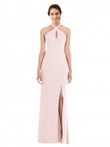 Low Back Stretch Crepe Halter Neck Long Sleeveless Formal Evening Gown / Prom Dress / Bridesmaid Dress Southampton