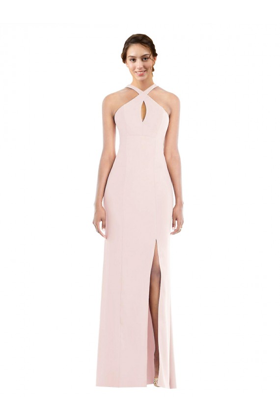 Low Back Stretch Crepe Halter Neck Long Sleeveless Formal Evening Gown / Prom Dress / Bridesmaid Dress Southampton
