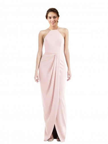 Stretch Crepe Halter Neck Long Sleeveless Semi Formal Evening Dress / Prom Dress / Bridesmaid Dress Southampton