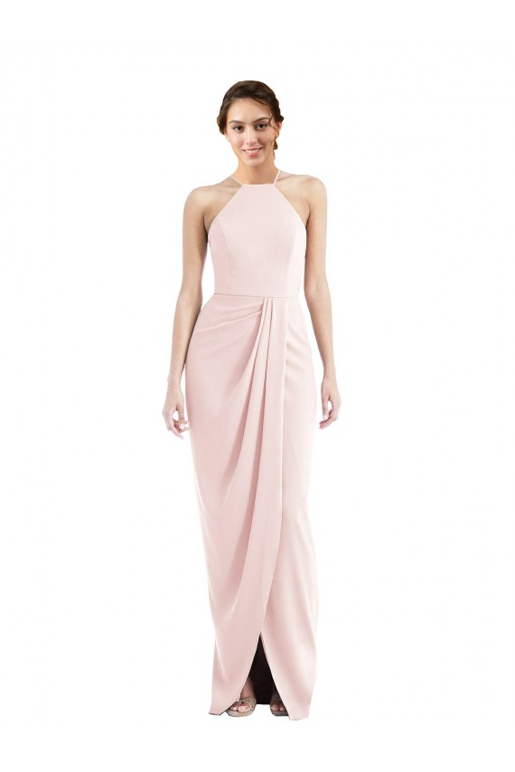 Stretch Crepe Halter Neck Long Sleeveless Semi Formal Evening Dress / Prom Dress / Bridesmaid Dress Southampton