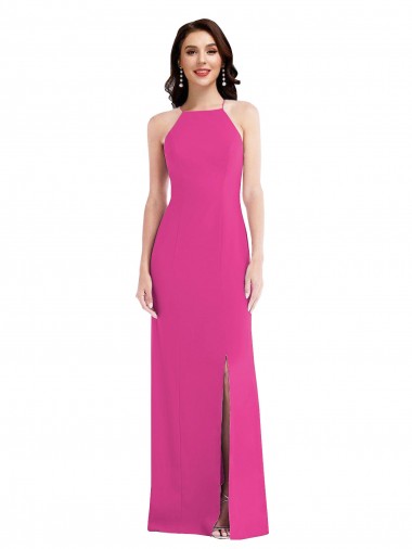 Open Back Fuchsia Stretch Crepe Halter Neck Long Sleeveless Formal Evening Gown / Prom Dress / Bridesmaid Dress Southampton