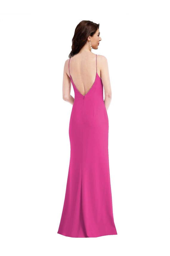 Open Back Fuchsia Stretch Crepe Halter Neck Long Sleeveless Formal Evening Gown / Prom Dress / Bridesmaid Dress Southampton