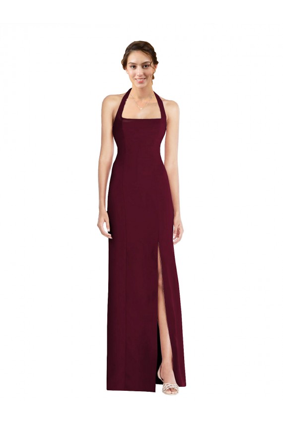 Open Back Stretch Crepe Halter Neck Long Sleeveless Semi Formal Evening Dress / Prom Dress / Bridesmaid Dress Southampton