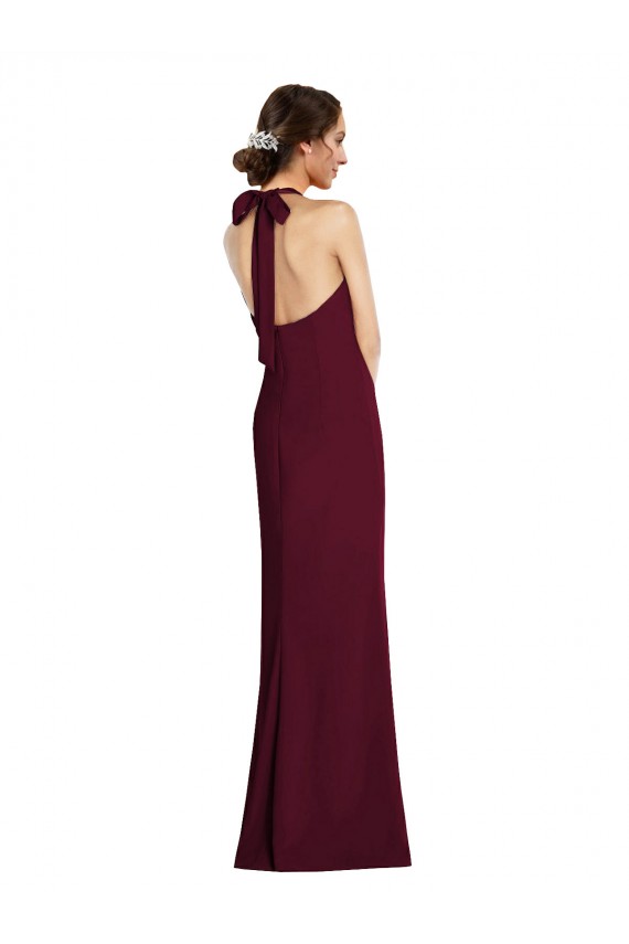 Open Back Stretch Crepe Halter Neck Long Sleeveless Semi Formal Evening Dress / Prom Dress / Bridesmaid Dress Southampton