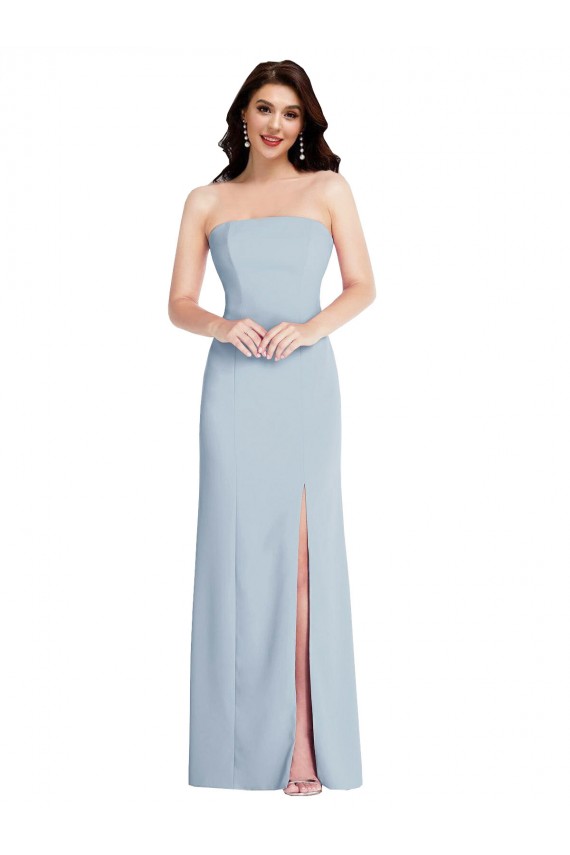 Low Back Light Sky Blue Stretch Crepe Strapless Long Sleeveless Formal Evening Gown / Prom Dress / Bridesmaid Dress Southampton