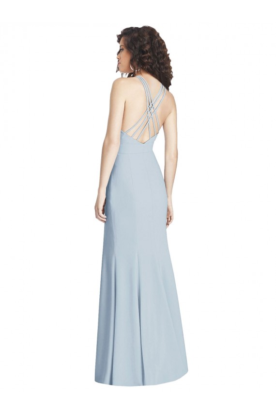 Open Back Stretch Crepe Halter Neck Long Sleeveless Evening Dress / Bridesmaid Dress Southampton