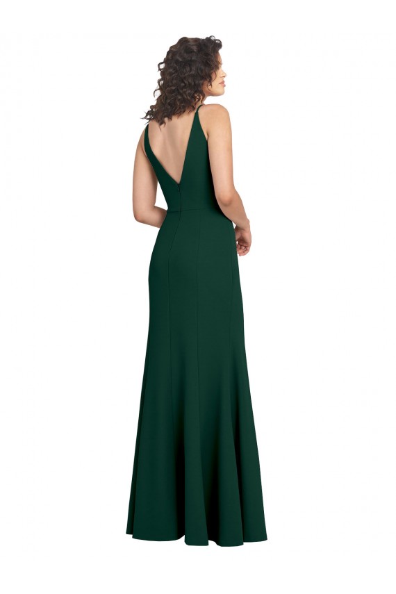 V-Back Midnight Green Stretch Crepe V-Neck Long Sleeveless Formal Dress / Bridesmaid Dress Southampton
