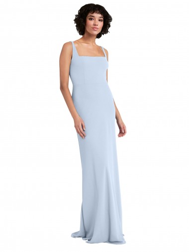 Light Sky Blue Stretch Crepe Square Neck Long Sleeveless Prom Dress / Bridesmaid Dress Southampton