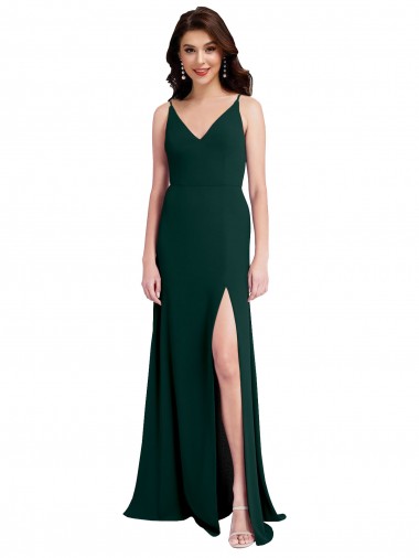 V-Back Midnight Green Stretch Crepe V-Neck Long Sleeveless Formal Evening Gown / Prom Dress / Bridesmaid Dress Southampton