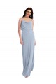 V-Back Smoke Blue Stretch Crepe Spaghetti Straps Long Sleeveless Formal Evening Gown / Prom Dress / Bridesmaid Dress Southampton