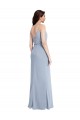 V-Back Smoke Blue Stretch Crepe Spaghetti Straps Long Sleeveless Formal Evening Gown / Prom Dress / Bridesmaid Dress Southampton