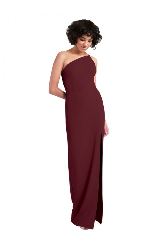 Burgundy Gold Stretch Crepe One Shoulder Long Sleeveless Formal Evening Gown / Prom Dress / Bridesmaid Dress Southampton