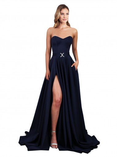 Low Back Dark Navy Stretch Crepe Sweetheart Long Sleeveless Formal Dress / Bridesmaid Dress Southampton