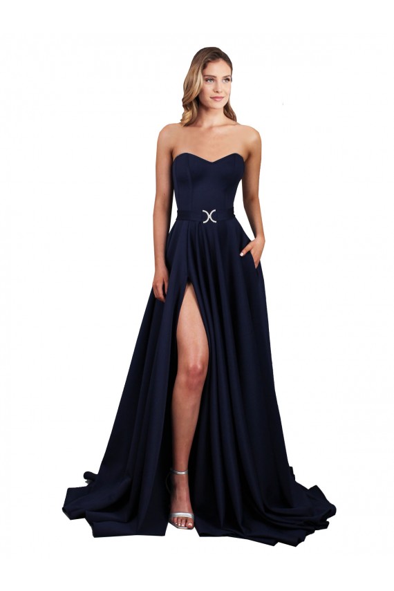 Low Back Dark Navy Stretch Crepe Sweetheart Long Sleeveless Formal Dress / Bridesmaid Dress Southampton