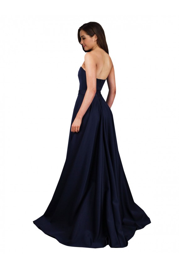 Low Back Dark Navy Stretch Crepe Sweetheart Long Sleeveless Formal Dress / Bridesmaid Dress Southampton