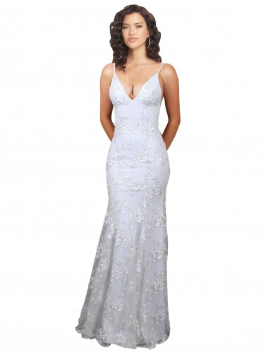 Open Back White Stretch Crepe & Sequin Tulle V-Neck Long Sleeveless Formal Evening Gown / Prom Dress / Bridesmaid Dress Southampton