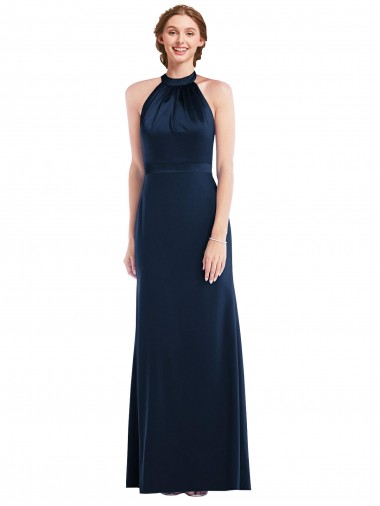 Open Back Stretch Crepe High Neck Long Sleeveless Semi Formal Evening Dress / Prom Dress / Bridesmaid Dress Southampton