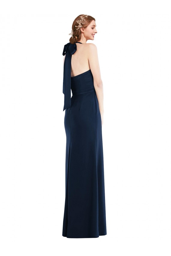 Open Back Stretch Crepe High Neck Long Sleeveless Semi Formal Evening Dress / Prom Dress / Bridesmaid Dress Southampton