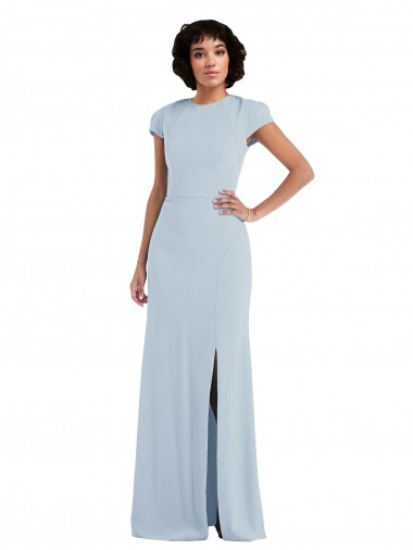 Keyhole Back Stretch Crepe Jewel Neck Long Cap Sleeves Semi Formal Evening Dress / Bridesmaid Dress Southampton