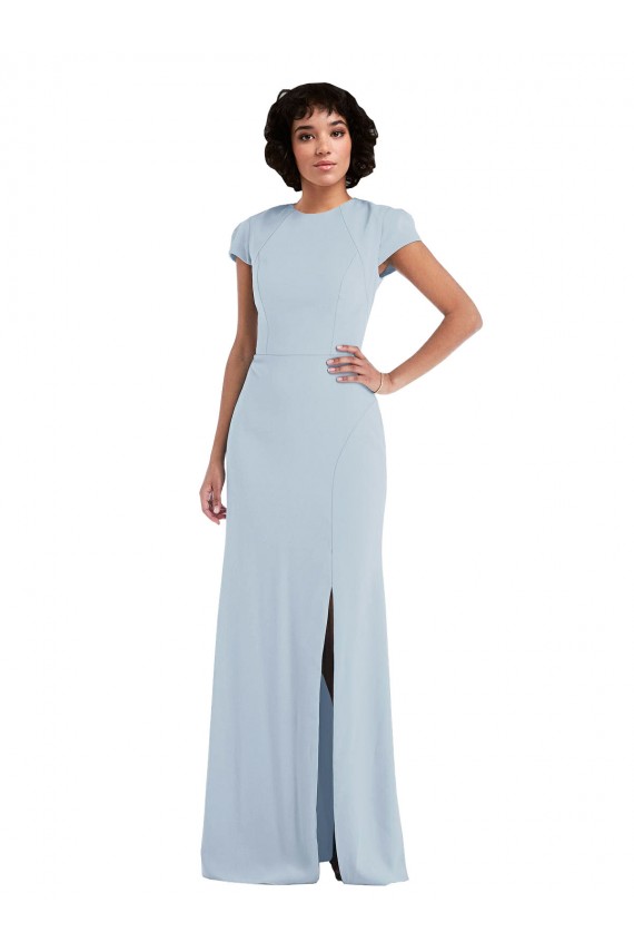Keyhole Back Stretch Crepe Jewel Neck Long Cap Sleeves Semi Formal Evening Dress / Bridesmaid Dress Southampton