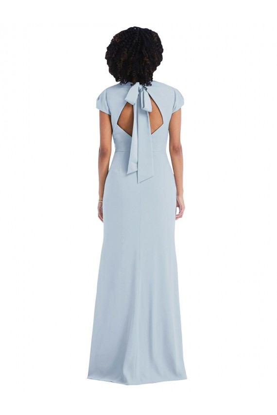 Keyhole Back Stretch Crepe Jewel Neck Long Cap Sleeves Semi Formal Evening Dress / Bridesmaid Dress Southampton