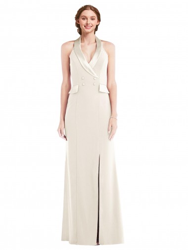 Low Back Stretch Crepe Halter Neck Long Sleeveless Semi Formal Evening Dress / Prom Dress / Bridesmaid Dress Southampton