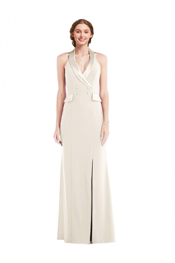 Low Back Stretch Crepe Halter Neck Long Sleeveless Semi Formal Evening Dress / Prom Dress / Bridesmaid Dress Southampton