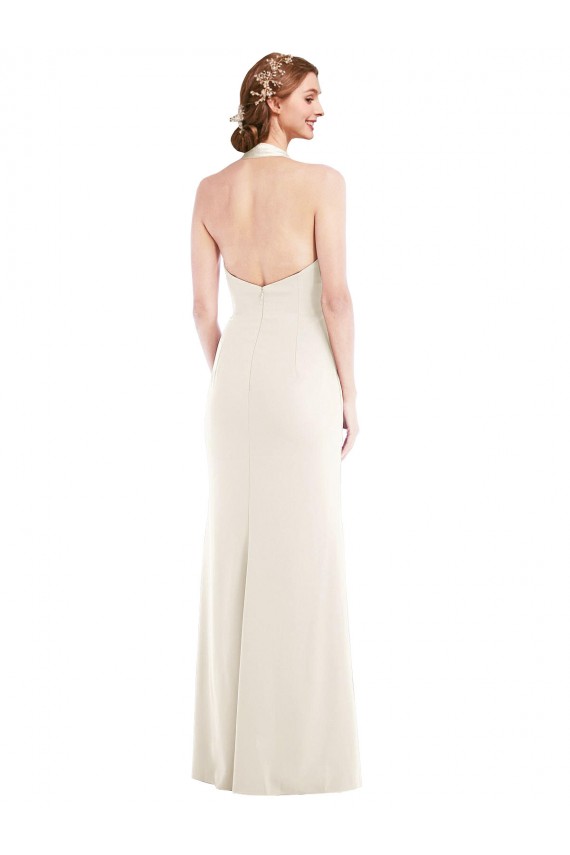 Low Back Stretch Crepe Halter Neck Long Sleeveless Semi Formal Evening Dress / Prom Dress / Bridesmaid Dress Southampton