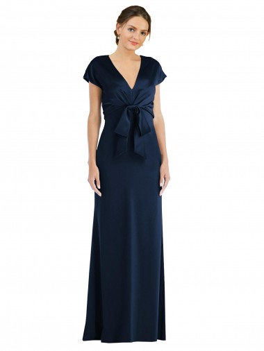 Keyhole Back Stretch Crepe Off the Shoulder Long Cap Sleeves Formal Evening Gown / Prom Dress / Bridesmaid Dress Southampton