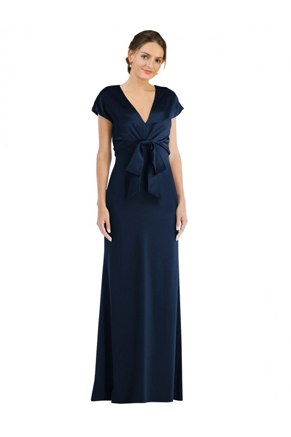 Keyhole Back Stretch Crepe Off the Shoulder Long Cap Sleeves Formal Evening Gown / Prom Dress / Bridesmaid Dress Southampton