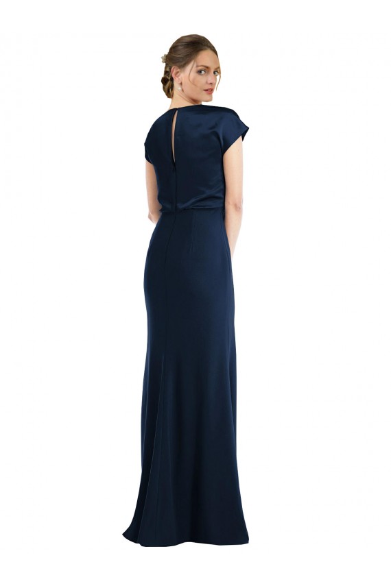 Keyhole Back Stretch Crepe Off the Shoulder Long Cap Sleeves Formal Evening Gown / Prom Dress / Bridesmaid Dress Southampton