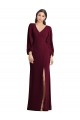 Stretch Crepe V-Neck Long Puff Sleeves Semi Formal Evening Dress / Prom Dress / Bridesmaid Dress Southampton