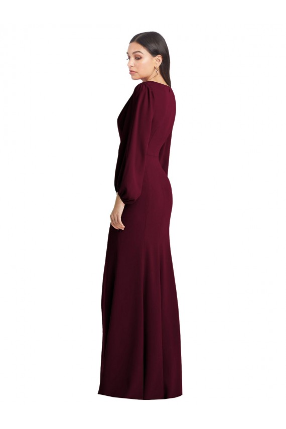 Stretch Crepe V-Neck Long Puff Sleeves Semi Formal Evening Dress / Prom Dress / Bridesmaid Dress Southampton