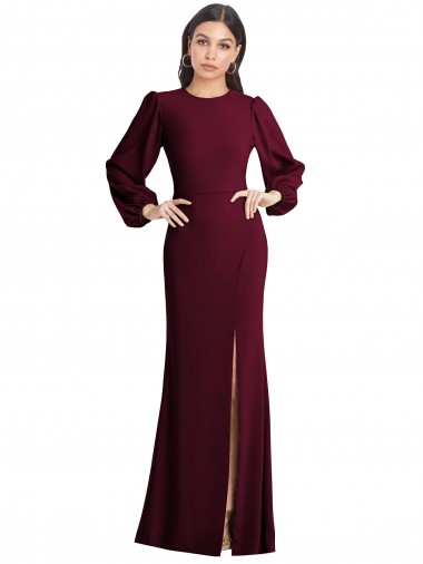 Open Back Stretch Crepe Bateau Neck Long Puff Sleeves Formal Dress / Bridesmaid Dress Southampton